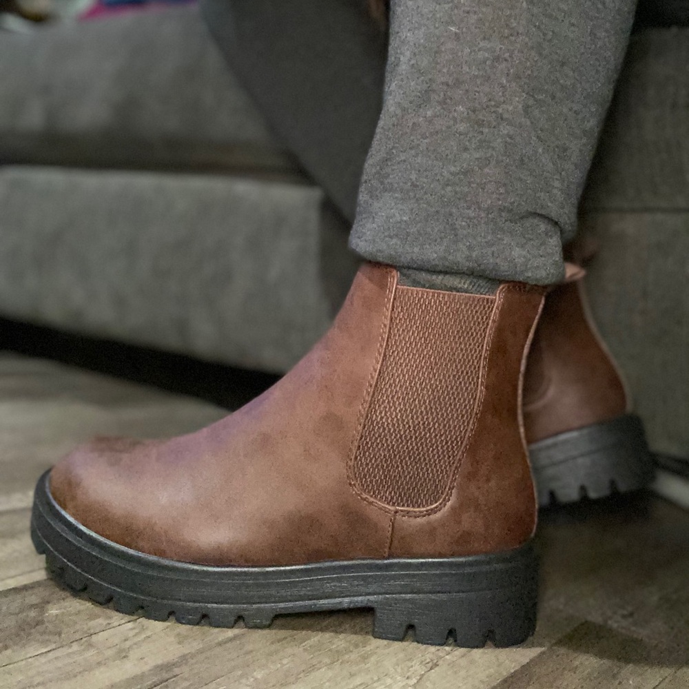 Brown Brush Motorcycle Platform Booties - Picture 9 of 10